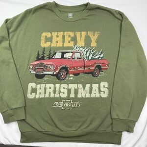 GM Chevy Christmas Sweatshirt kids XXL 18 Olive Green Vintage Truck Graphic crew